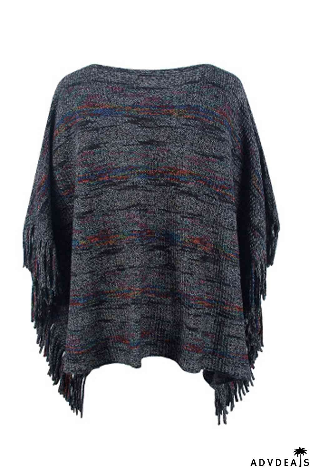 Round Neck Fringe Detail Sleeve Poncho