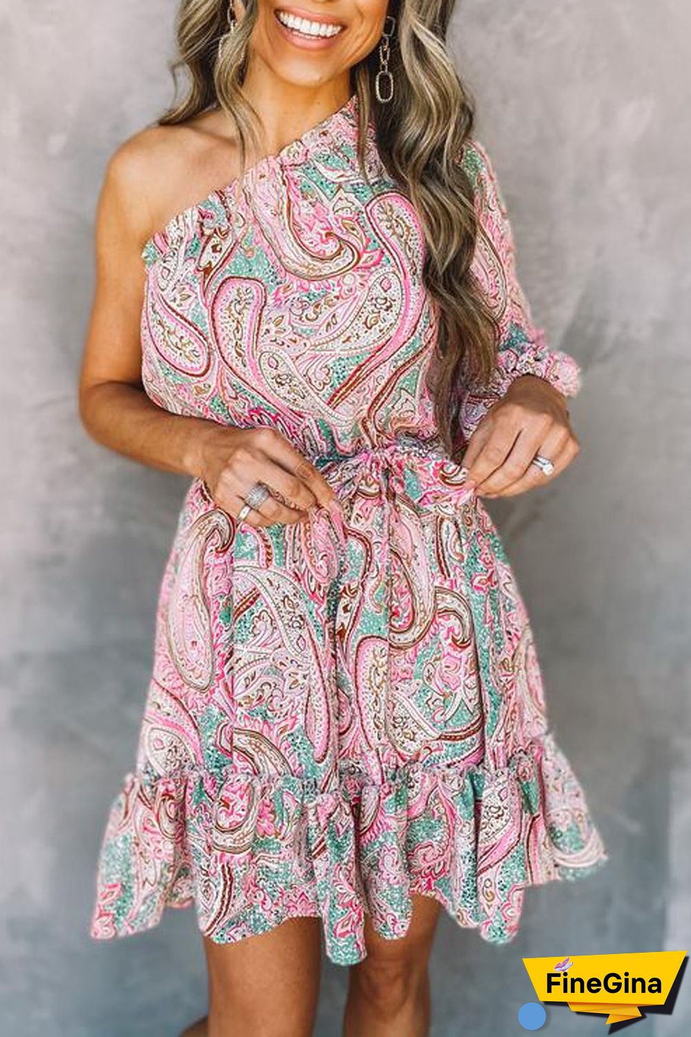 One Shoulder Ruched Belt Dress