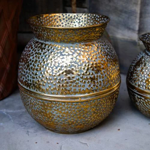 Large Antique Gold Rounded Vase