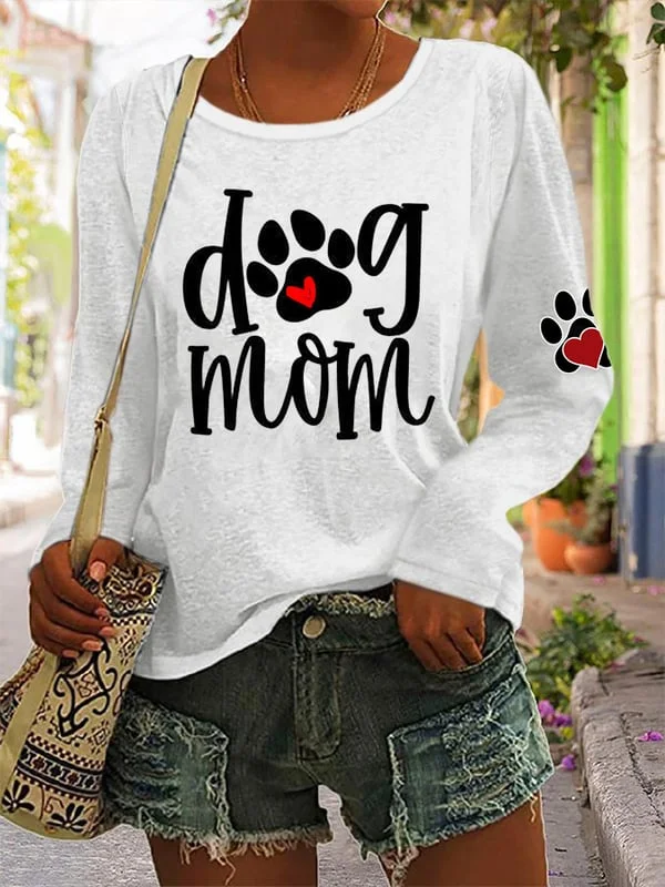 Women's Dog Love MaMa Print Casual V-Neck Long Sleeve T-Shirt