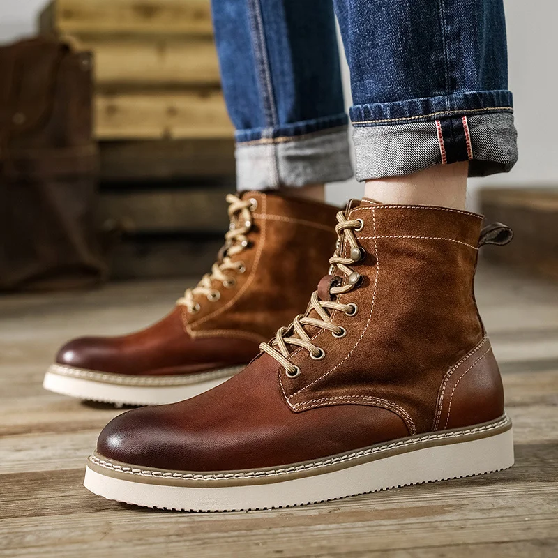 Cow Split Leather Men Boots Comfortable Boots Men Footwear Rubber Ankle Boots Men's Shoes | EGEMISS