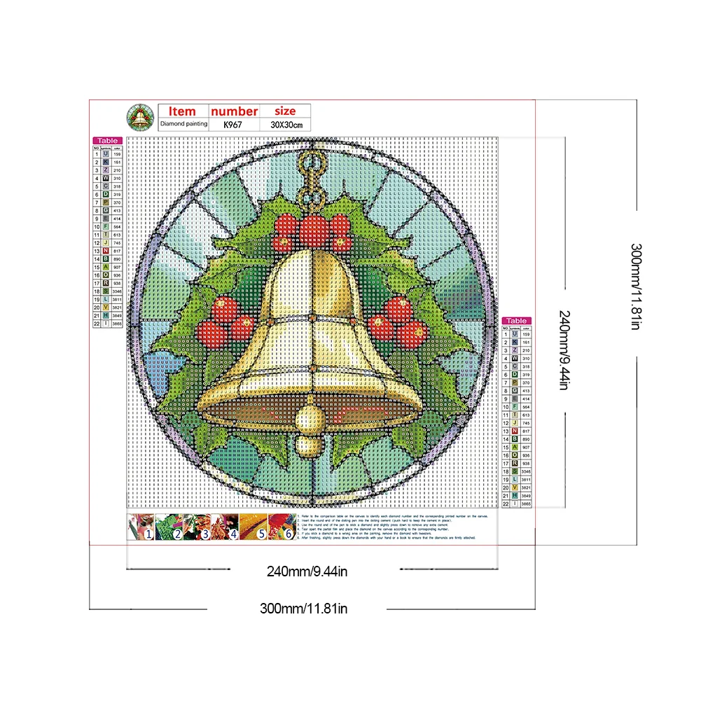 Diamond Painting - Full Round Drill - Stained Glass Xmas Bell(Canvas|30*30cm)