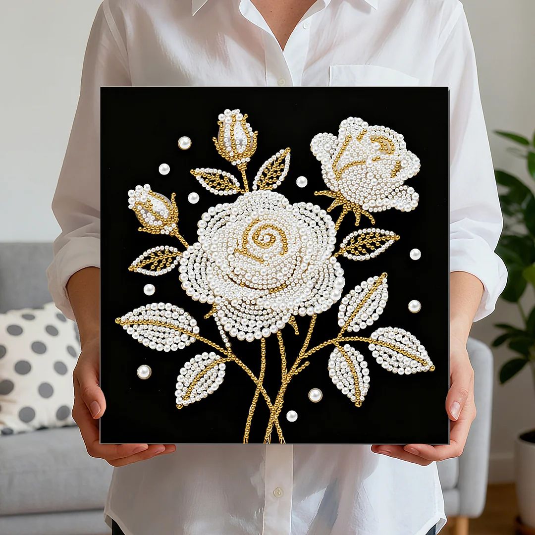 Rose DIY Pearl Art Diamond Painting Kit for Adults Home Decor 25x25cm With Frame