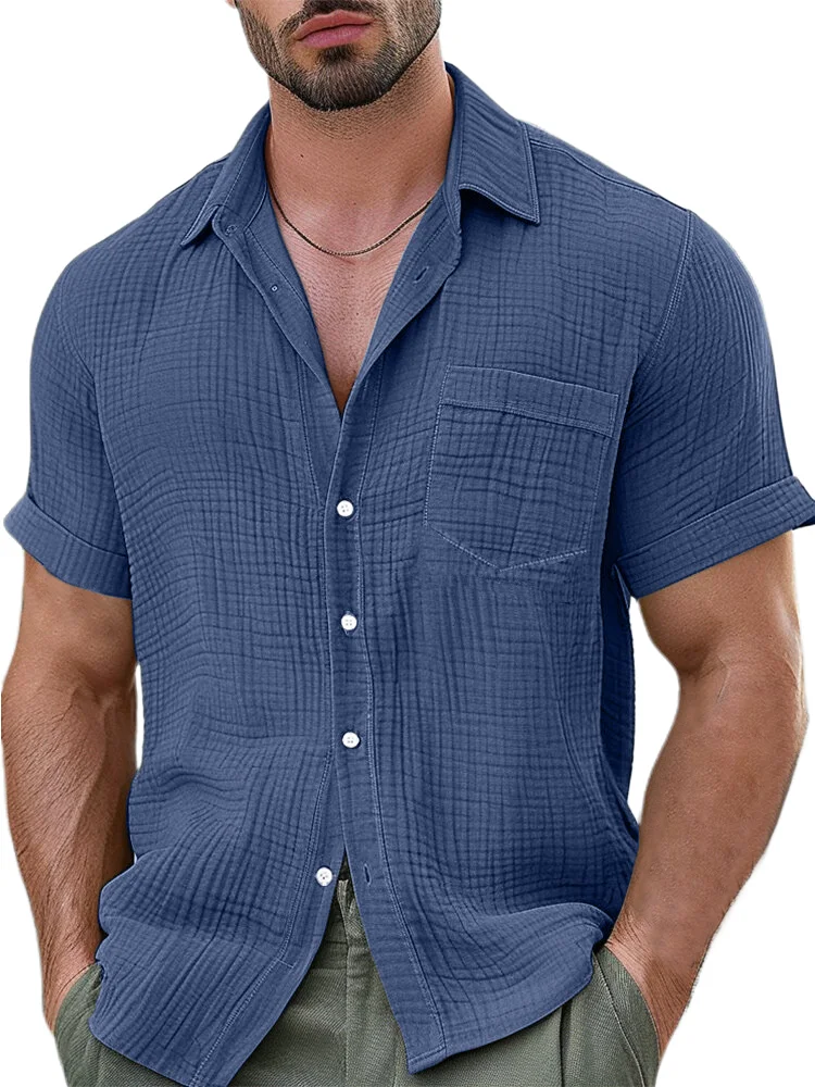 Men's Comfortable Loose Casual Pocket Short Sleeve Shirt
