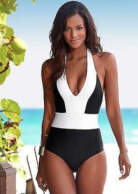 Nero Sexy Da Donna Costume Intero Bagno Monokini Reggiseno Push Up Bikini Swimwear Swimsuit Beachwear One Piece Suit
