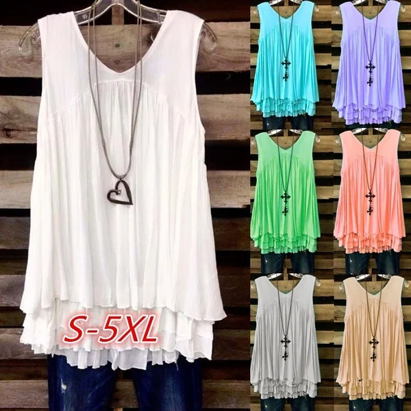 Women's Fashion Sexy Casual Solid Color Sleeveless Tank T-Shirt Top