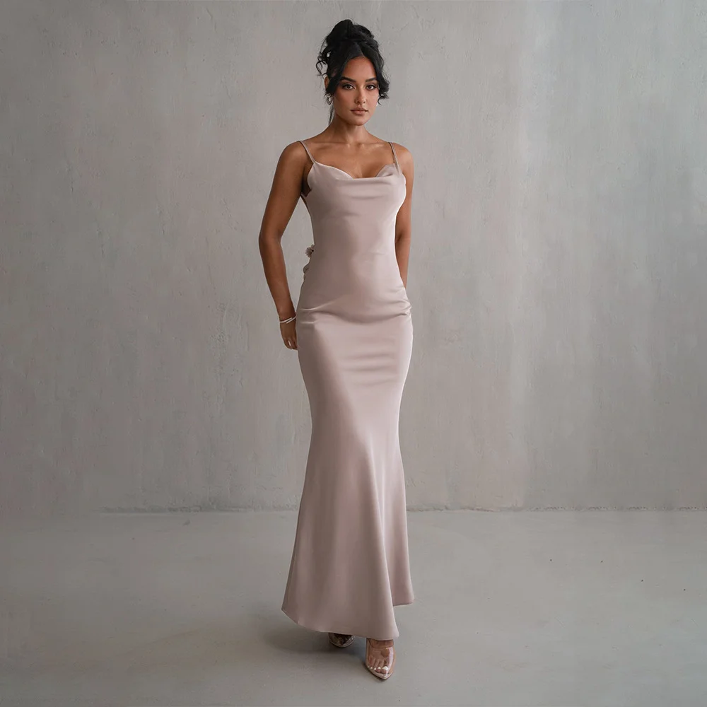 Uveng Uveng Summer Satin Temperament Condole Back Sexy Slim Evening Dress Woman