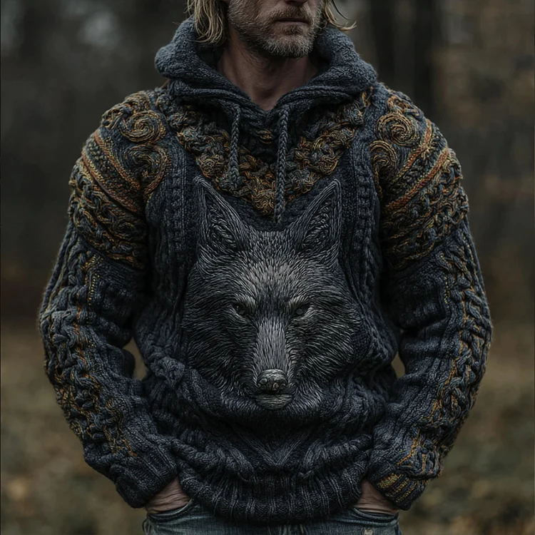 Men's Viking-style Wolf Totem Hooded Sweater