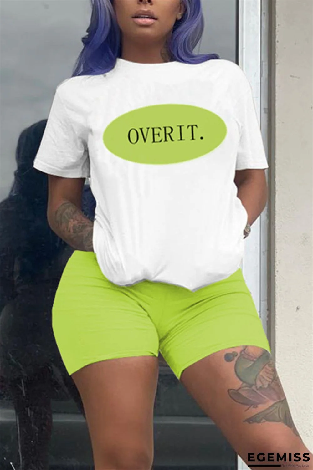 Green Fashion Casual Printed T-shirt Shorts Set | EGEMISS