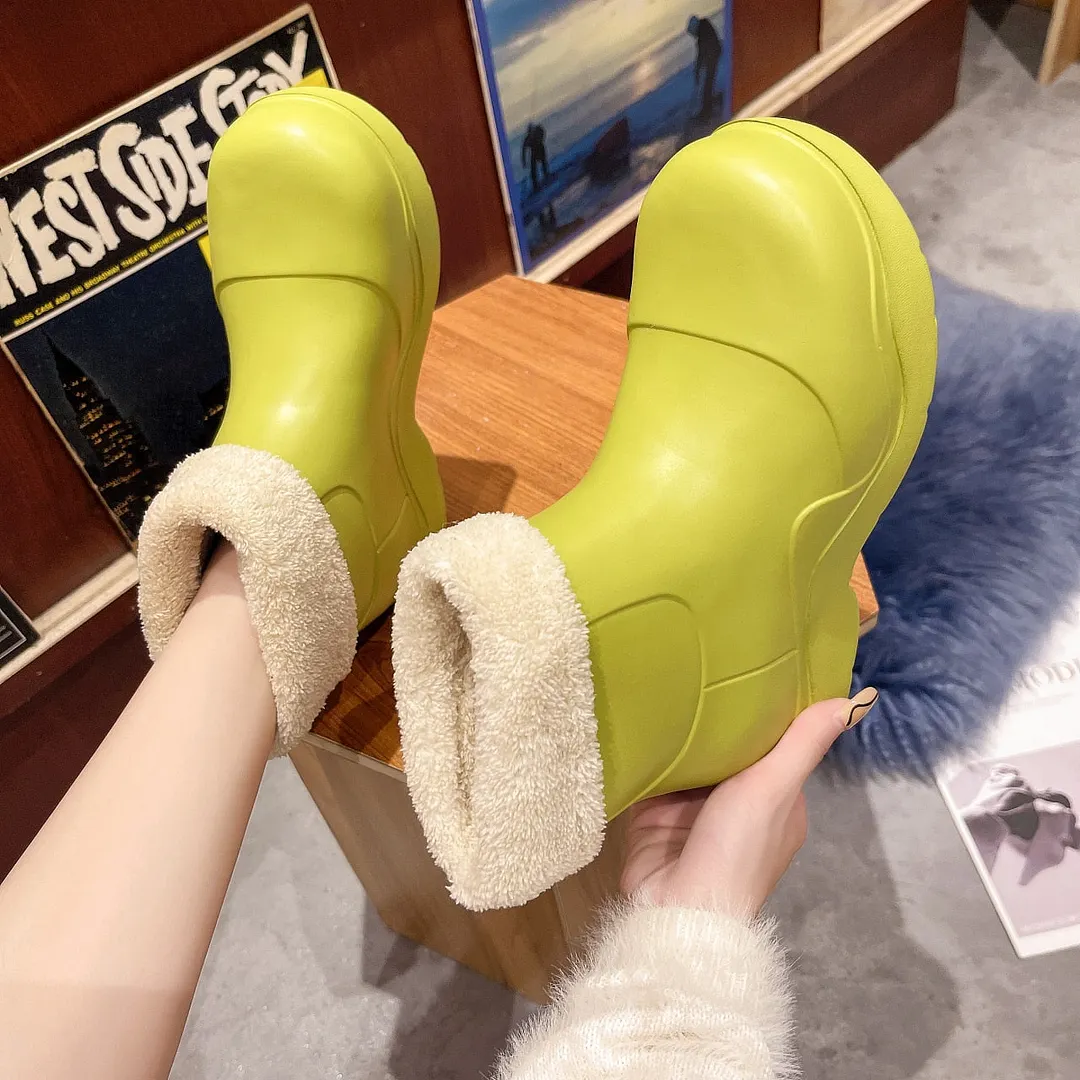 Winter Women Waterproof Snow Boots Flat Platform Chunky Heel Warm Fur Lining Thick Sole Round Toe Trend Design Shoes Ladies 2021