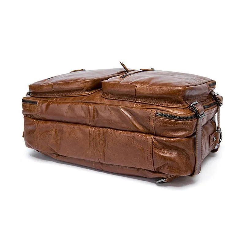 Mens Multipurpose Business Casual Case Leather Handbags Backpacks