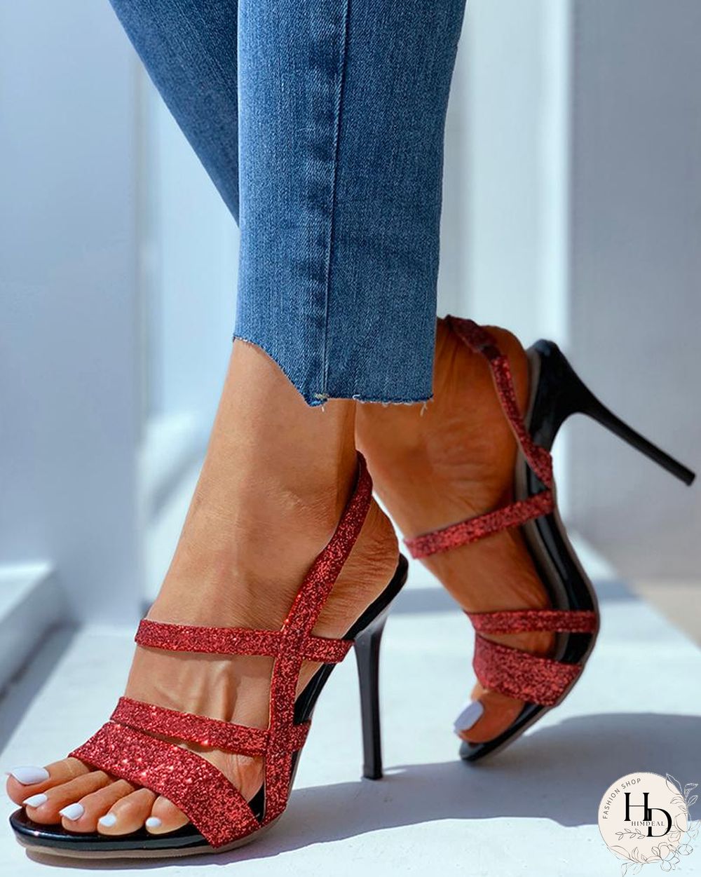 Solid Glitter Cutout Stiletto Heel