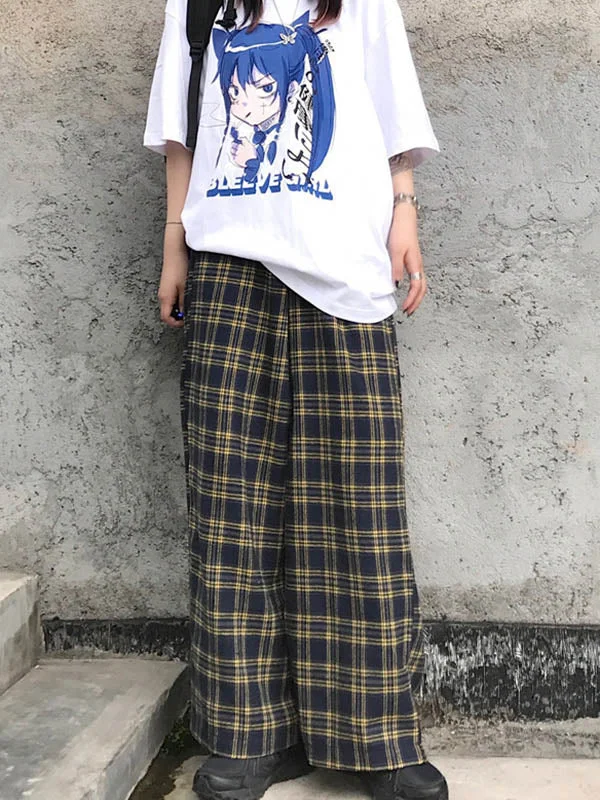 Original Vintage Plaid Casual Wide-Leg Pants