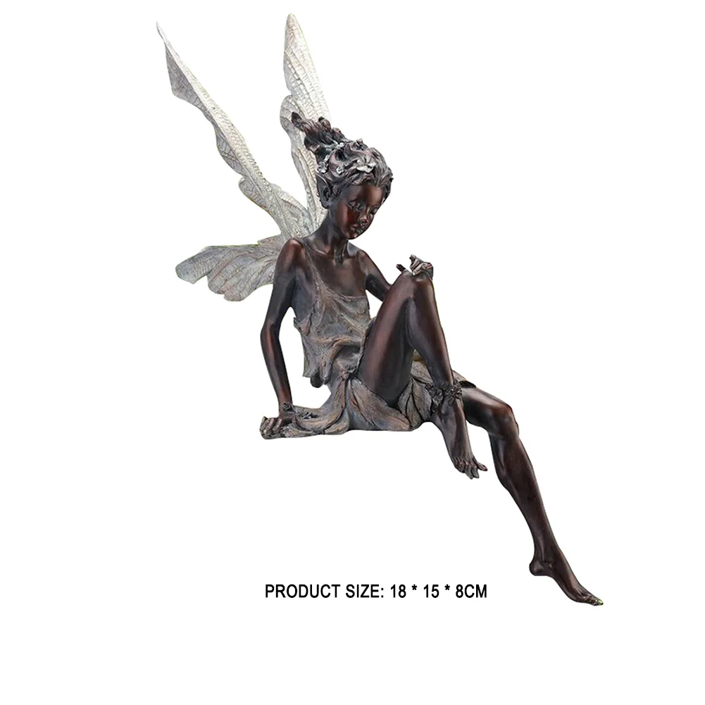 Flower Fairy Sculpture Yard Landscaping Resin Turek Sitting Statue (Black)