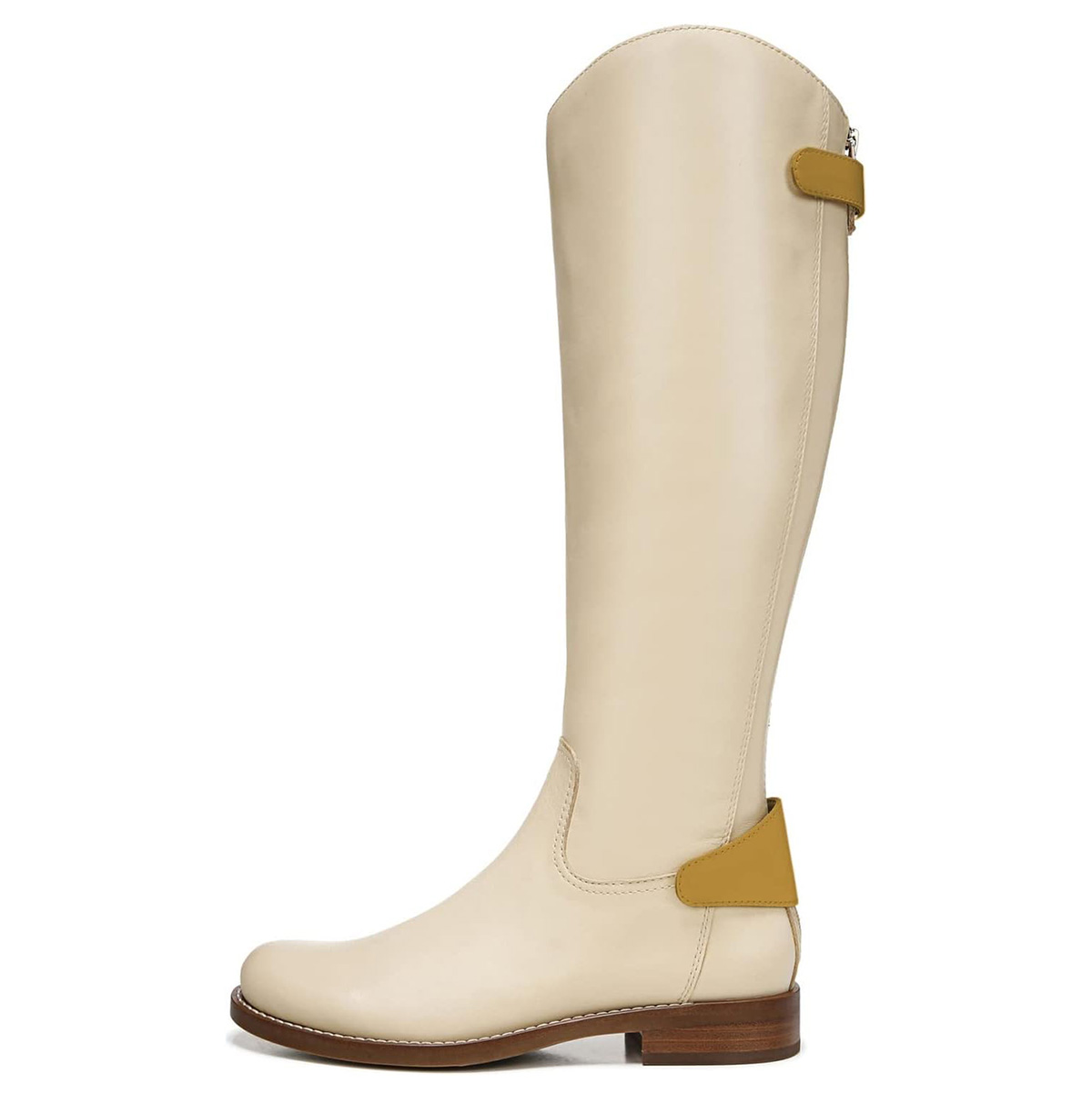 Ivory Vegan Leather Round Toe Back-Zip Knee-High Boots for Women