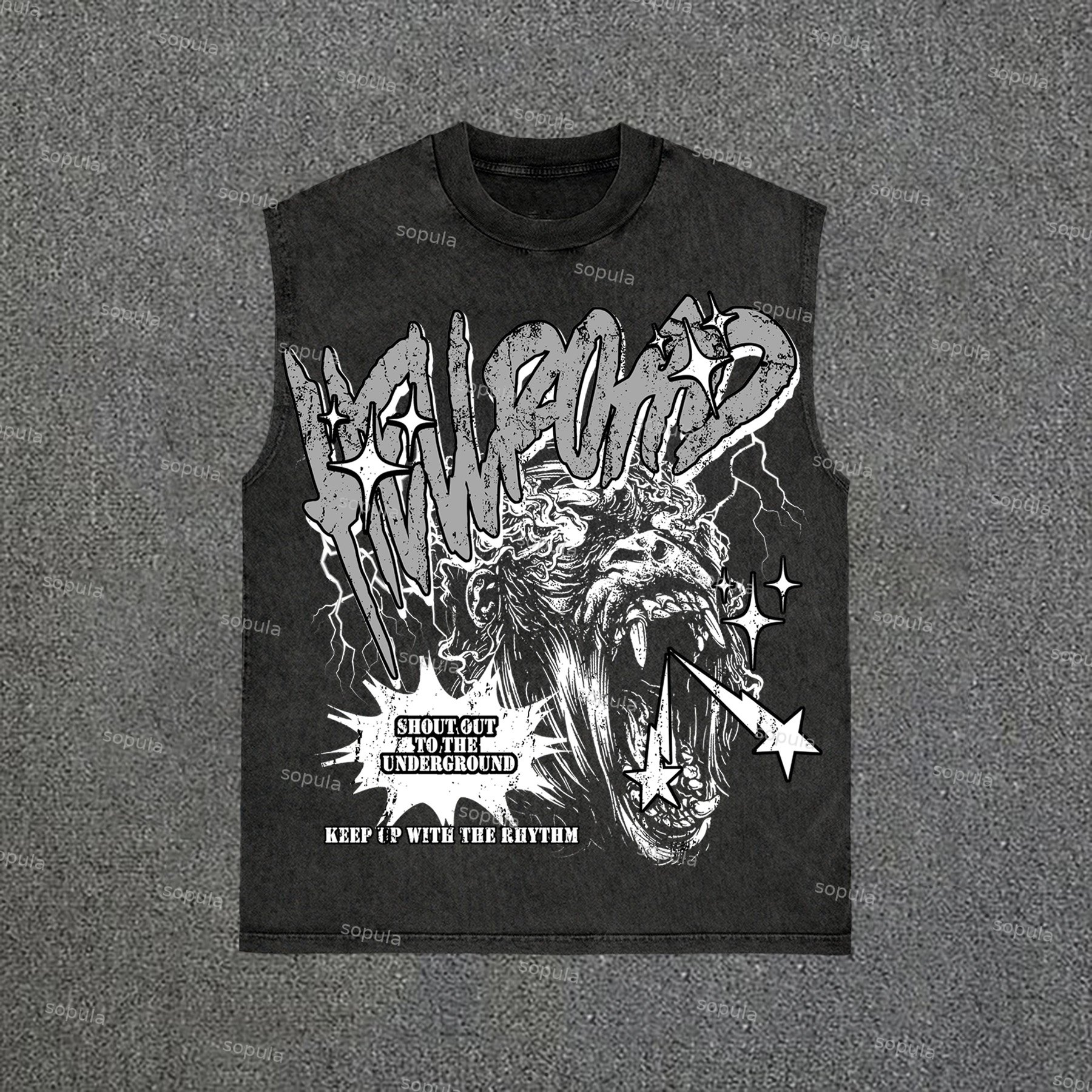 Hell Road Vintage Scream Portrait Print Vintage Wash Sleeveless Tank Top - SOPULA