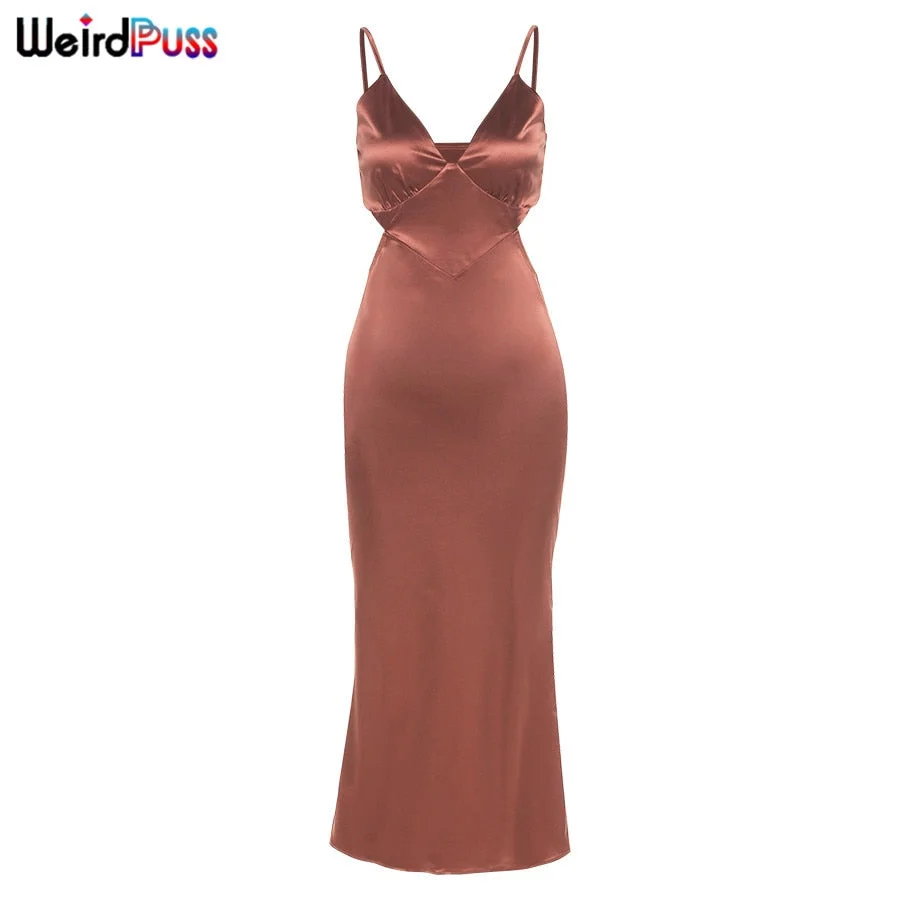 Weird Puss Skinny Summer Elegant Women Long Dress Luxurious Party Deep V Backless Bodycon Solid Clubwear Trend Sexy Slim Dresses