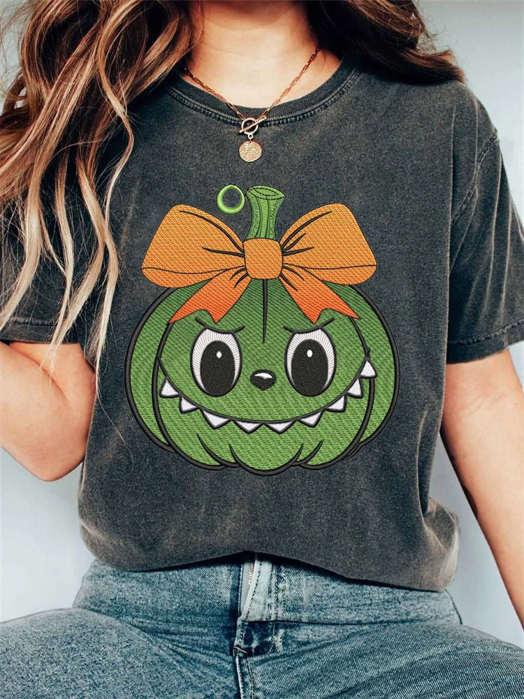 Utbros Women's Casual Halloween Funny Pumpkin Head Printed T-shirt