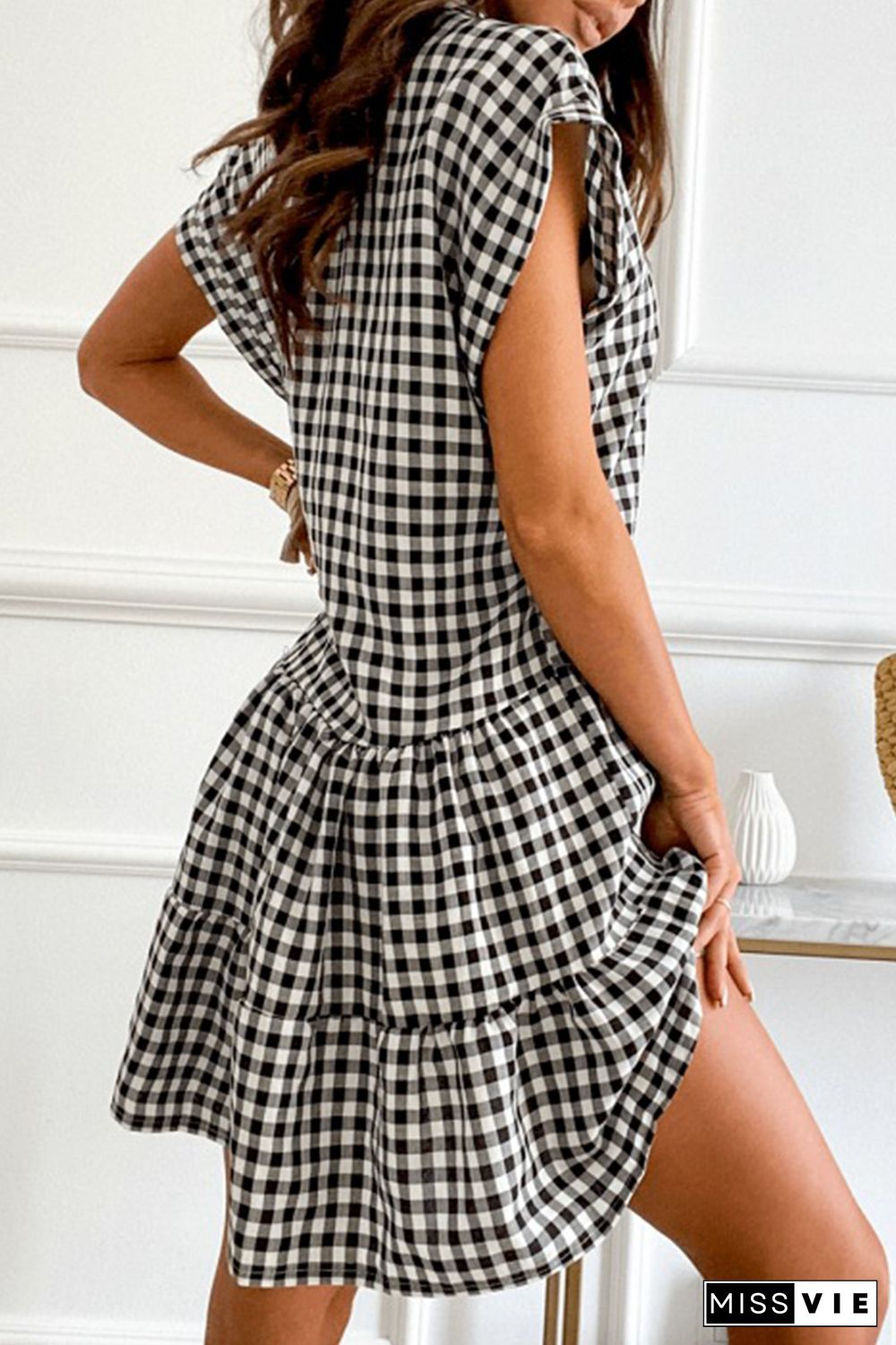 Casual Plaid Buckle Shirt Collar Shirt Dress Dresses