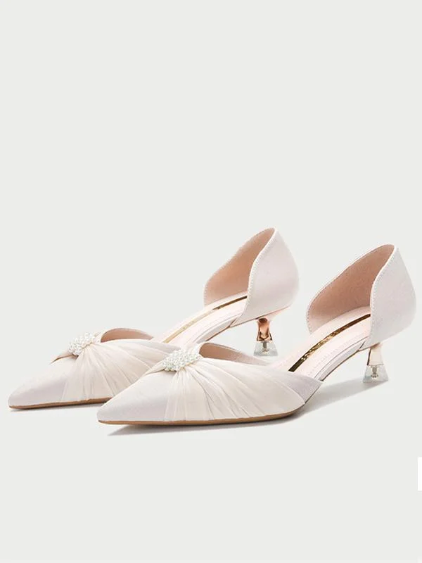 Elegant pointed stiletto mid-heel high heels with rhinestone buckle