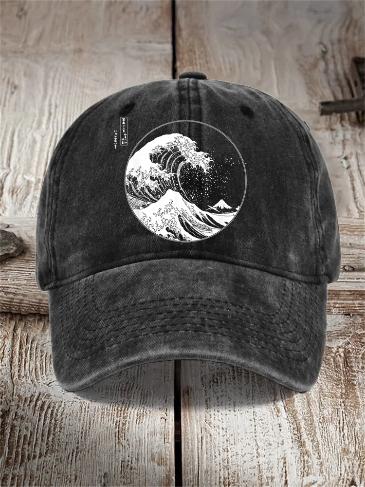 The Great Wave Japanese Lino Art Washed Cap