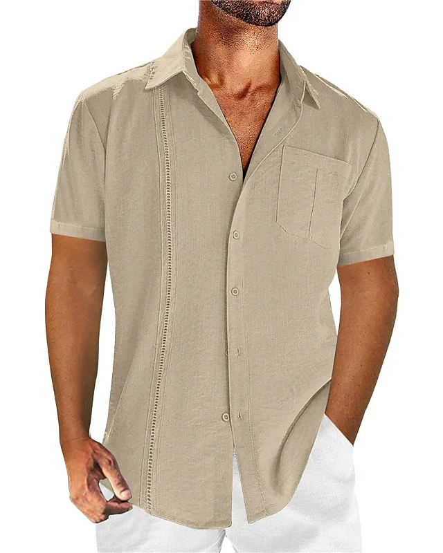 Suitmens Men's casual vacation Hawaiian cotton and linen short-sleeved shirt