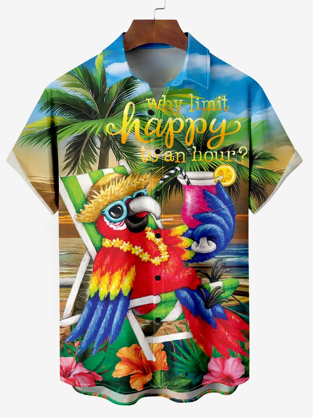 Mr. Parrot Tiki Vacation Chest Pocket Shirt PLUSCLOTHESMAN