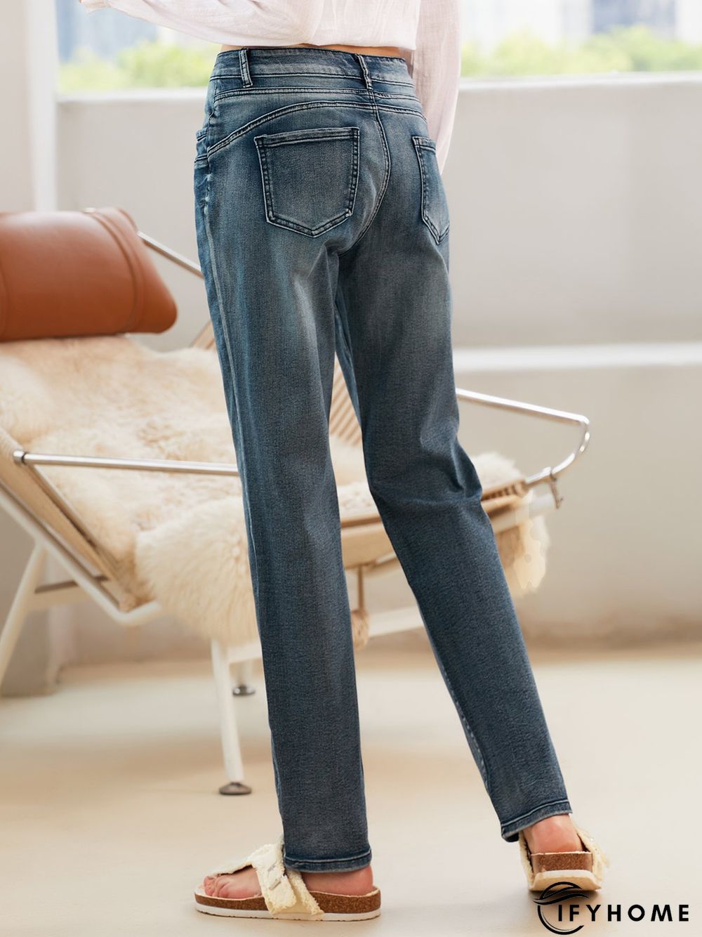Blue Denim Simple Solid Pockets Jeans | IFYHOME