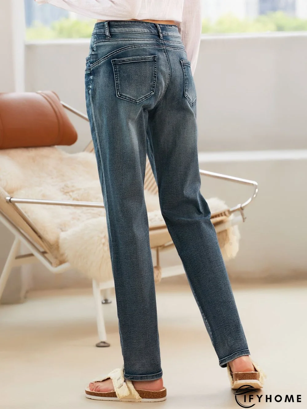 Blue Denim Simple Solid Pockets Jeans | IFYHOME