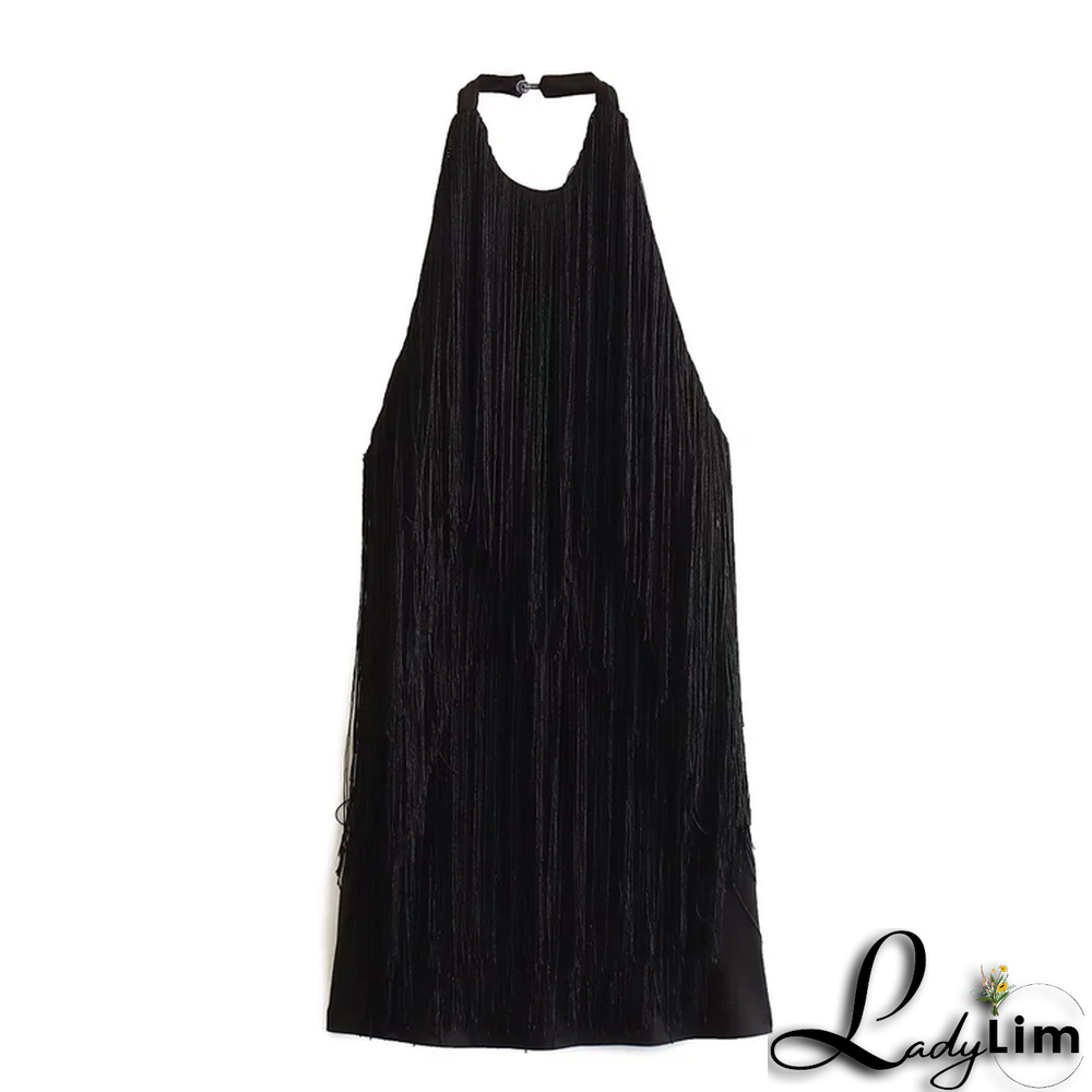Backless Halter Tassel Mini Dress
