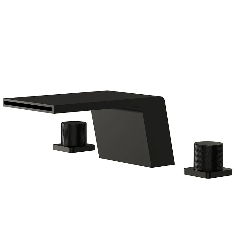 EVERSTEIN Dual Handle Bathtub Faucet with Waterfall Spout Matte Black