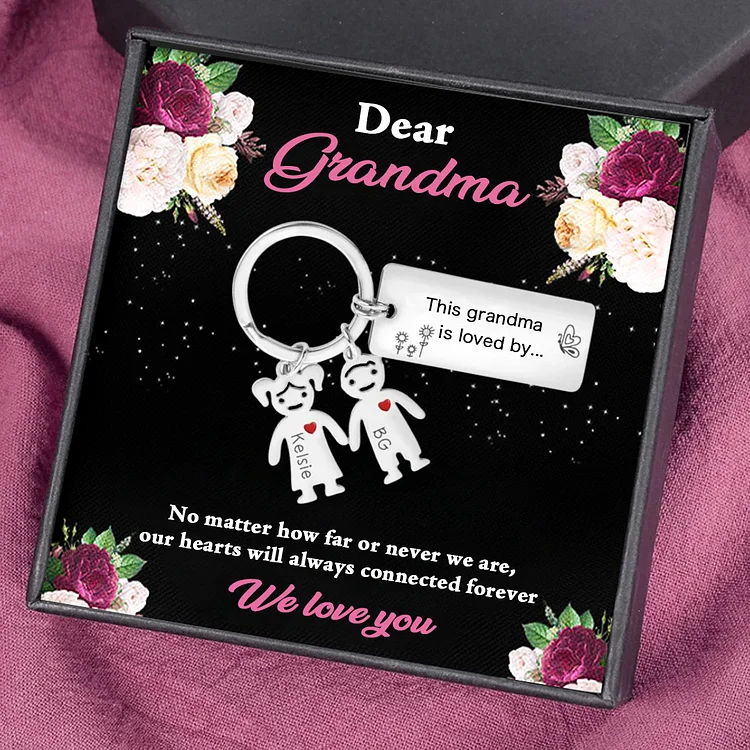 Custom 2 Names Personalized Family Keychain Gift for Grandma