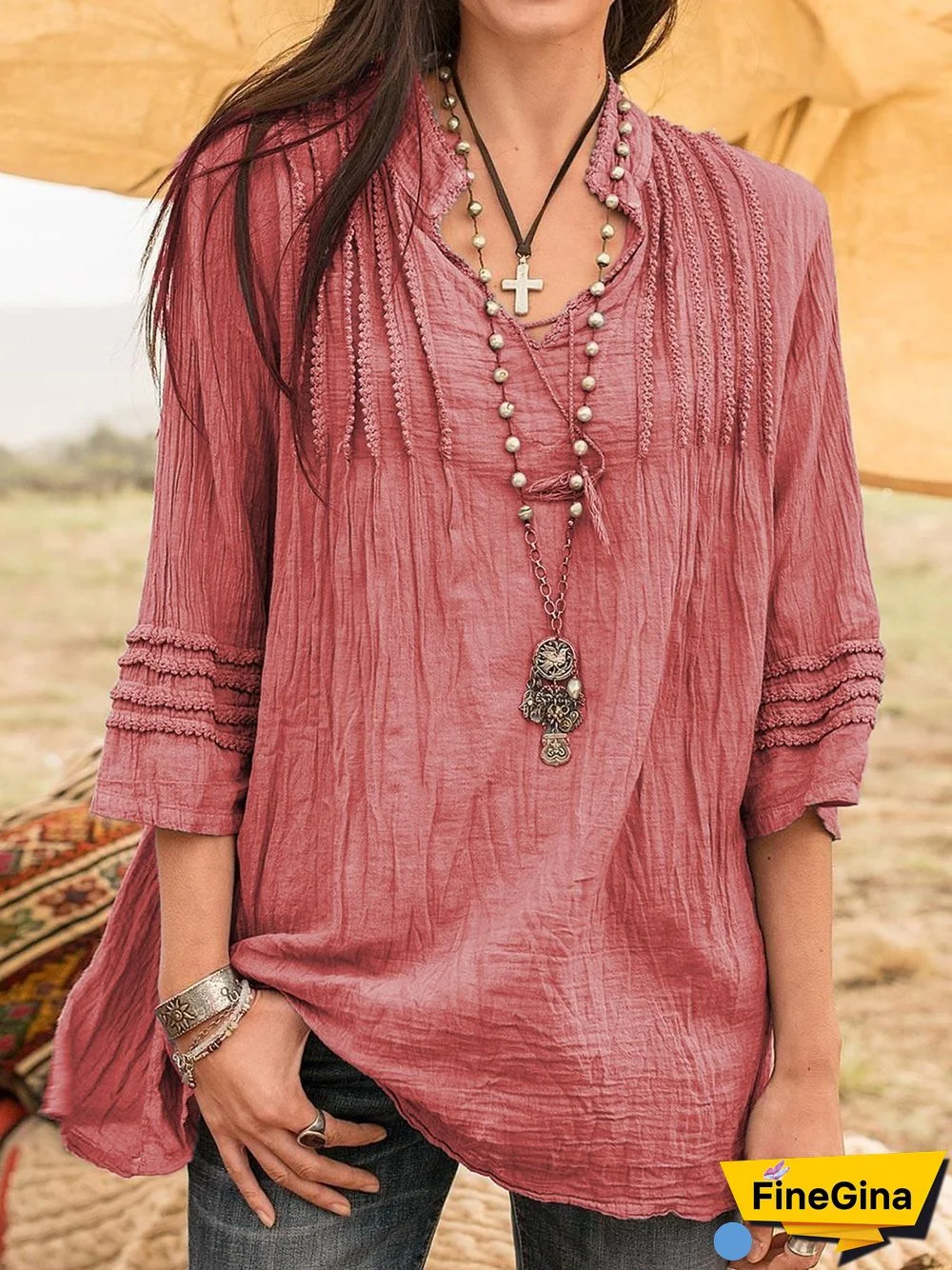 Boho Guipure Lace Shirts & Tops Linen