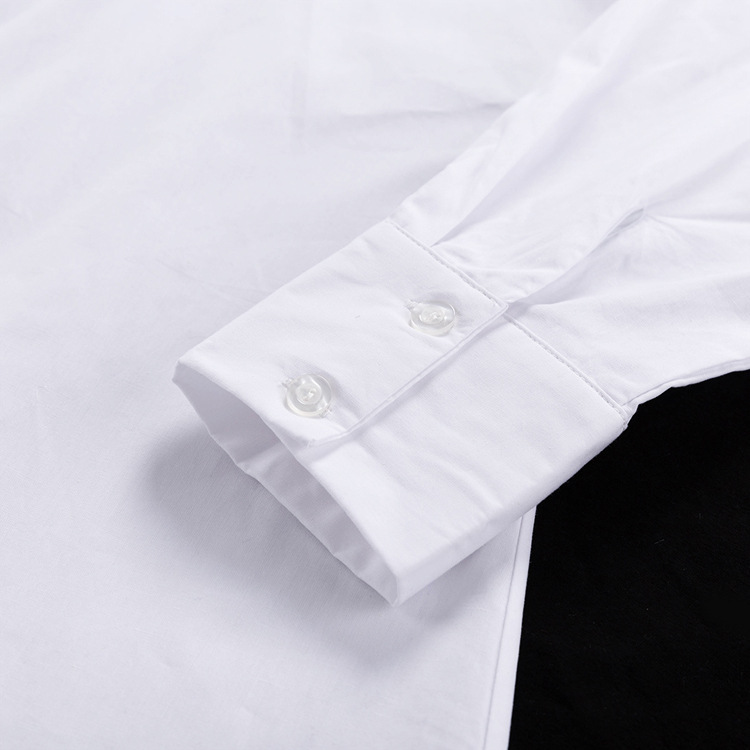 Ootddress White Loose Fashion Shirts For Women See-Through Patchwork Cardigan Coat Lapel Slim Long Sleeve Oversized Blouse Shirt