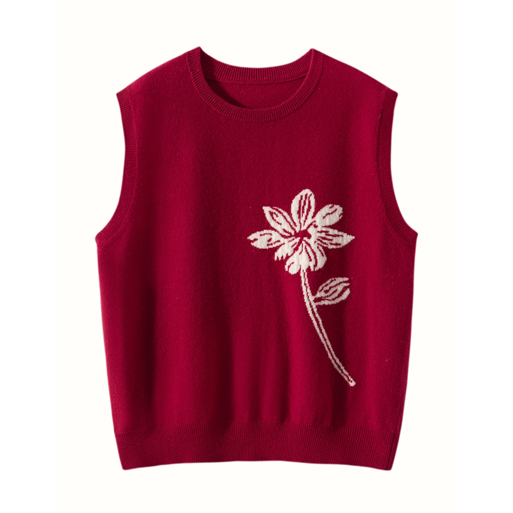 Jacquard Cashmere Pullover Vest Women's Crew Neck Fashion REAL SILK LIFE
