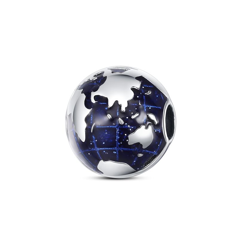 925 sterling silver creative exquisite Single Blue Earth shape Unisex Bracelet Beads KTC015