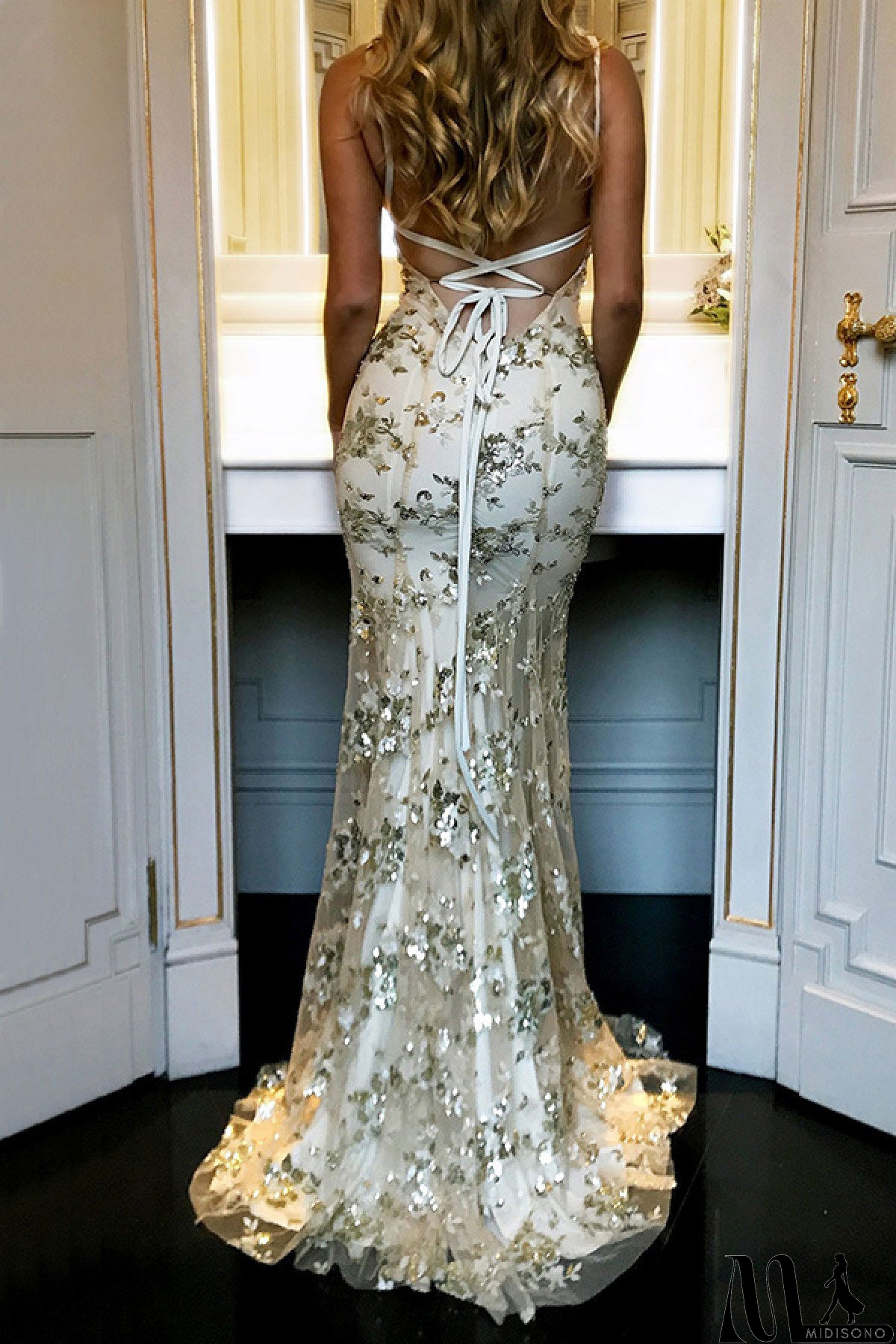 MidiSono - Sexy Silver Mermaid Sparkly Prom Dress