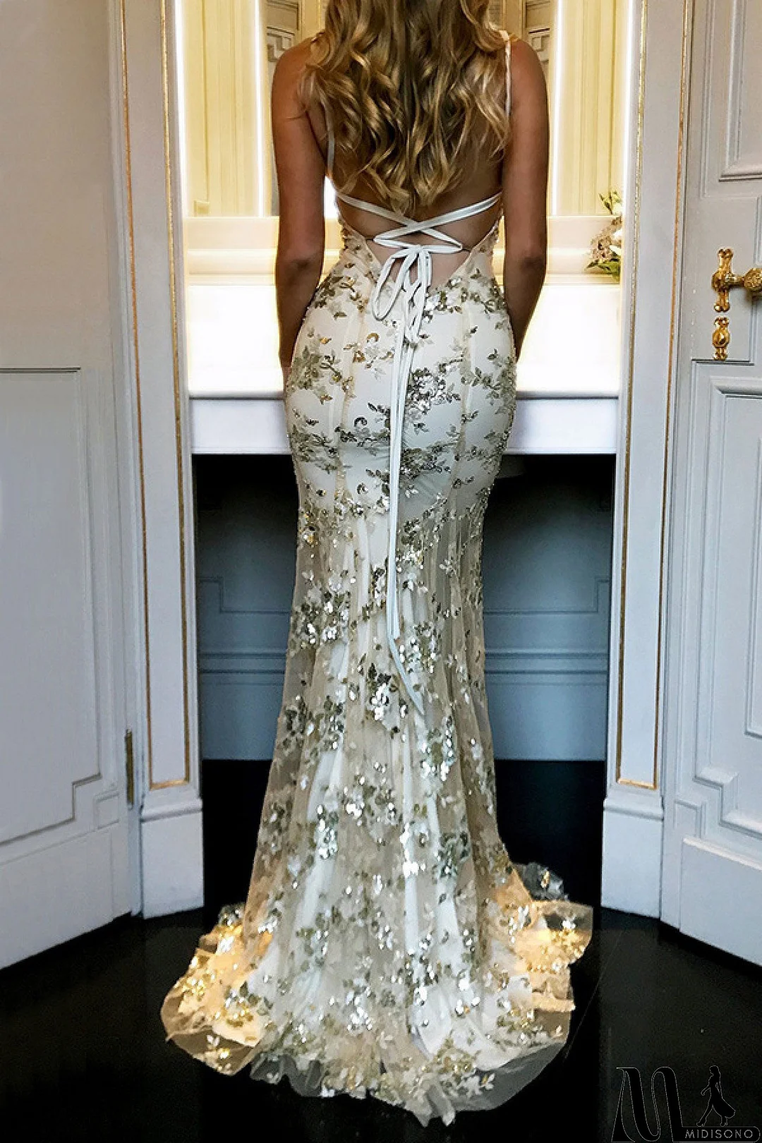 MidiSono - Sexy Silver Mermaid Sparkly Prom Dress