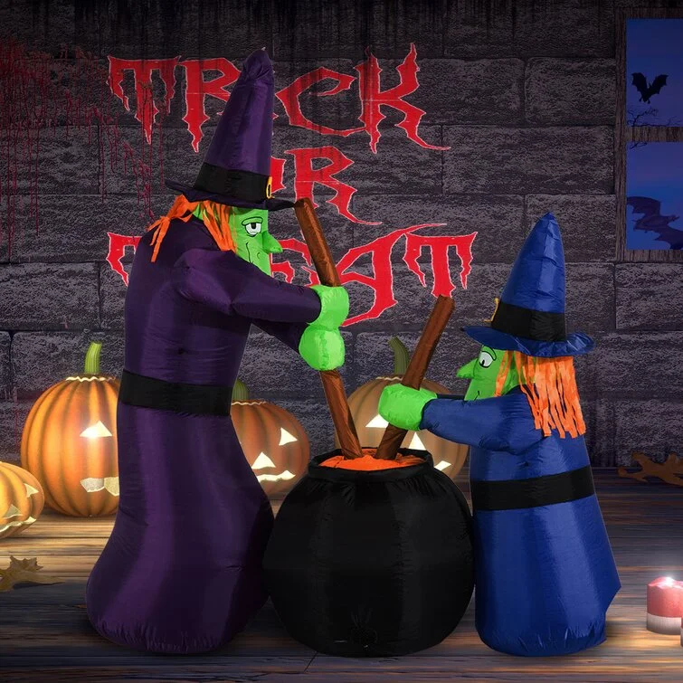 Outdoor Air-blown Brewing Witches with Cauldron Halloween Inflatable