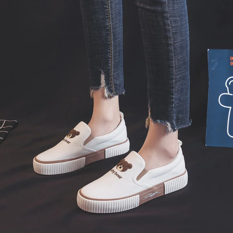 Sneakers Women Sports Kawaii Bear Canvas White Shoes Platform Flat Casual Running Vulcanize Spring Autumn Anime Trainers Korean