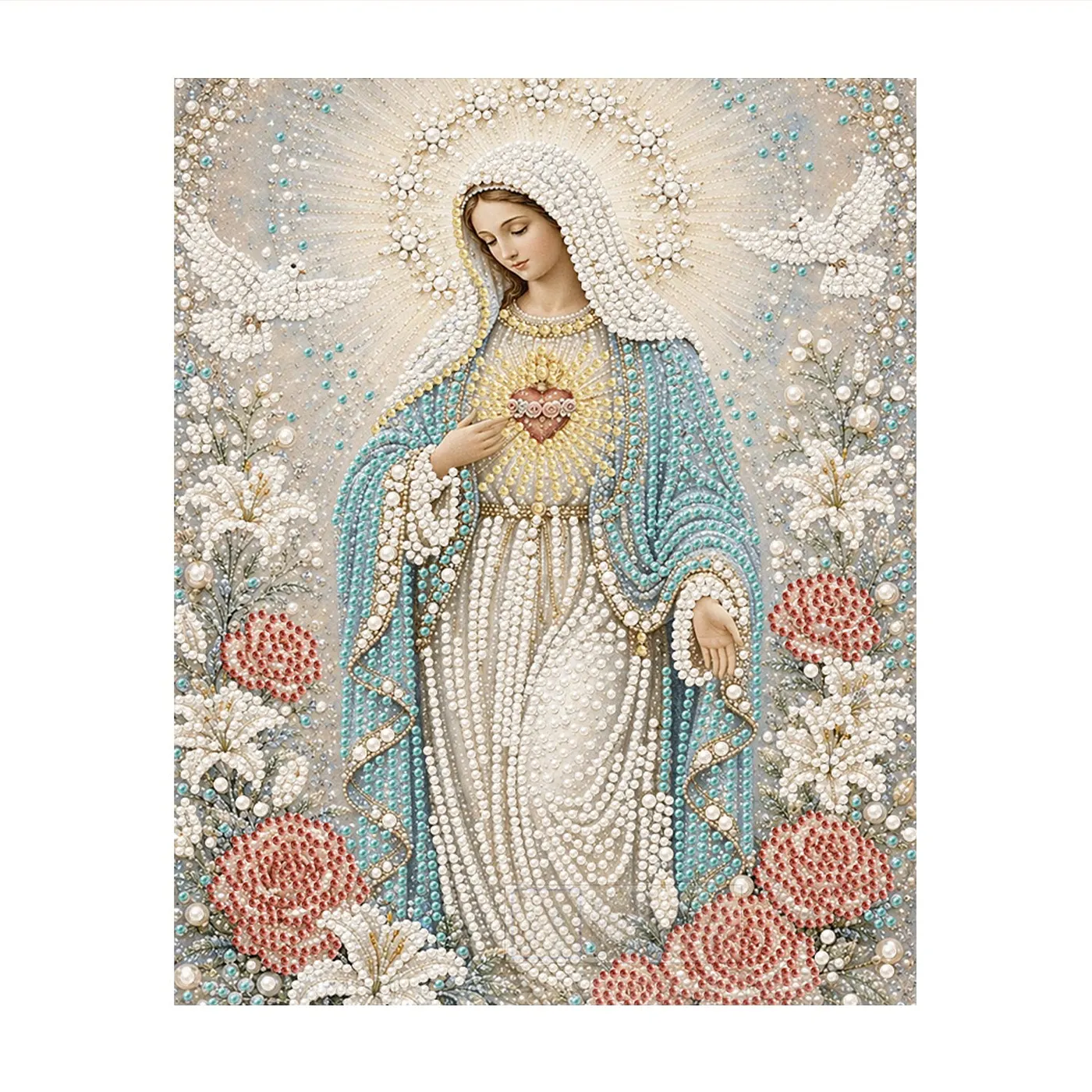 Blue Veil Virgin Mary - Pearls Painting