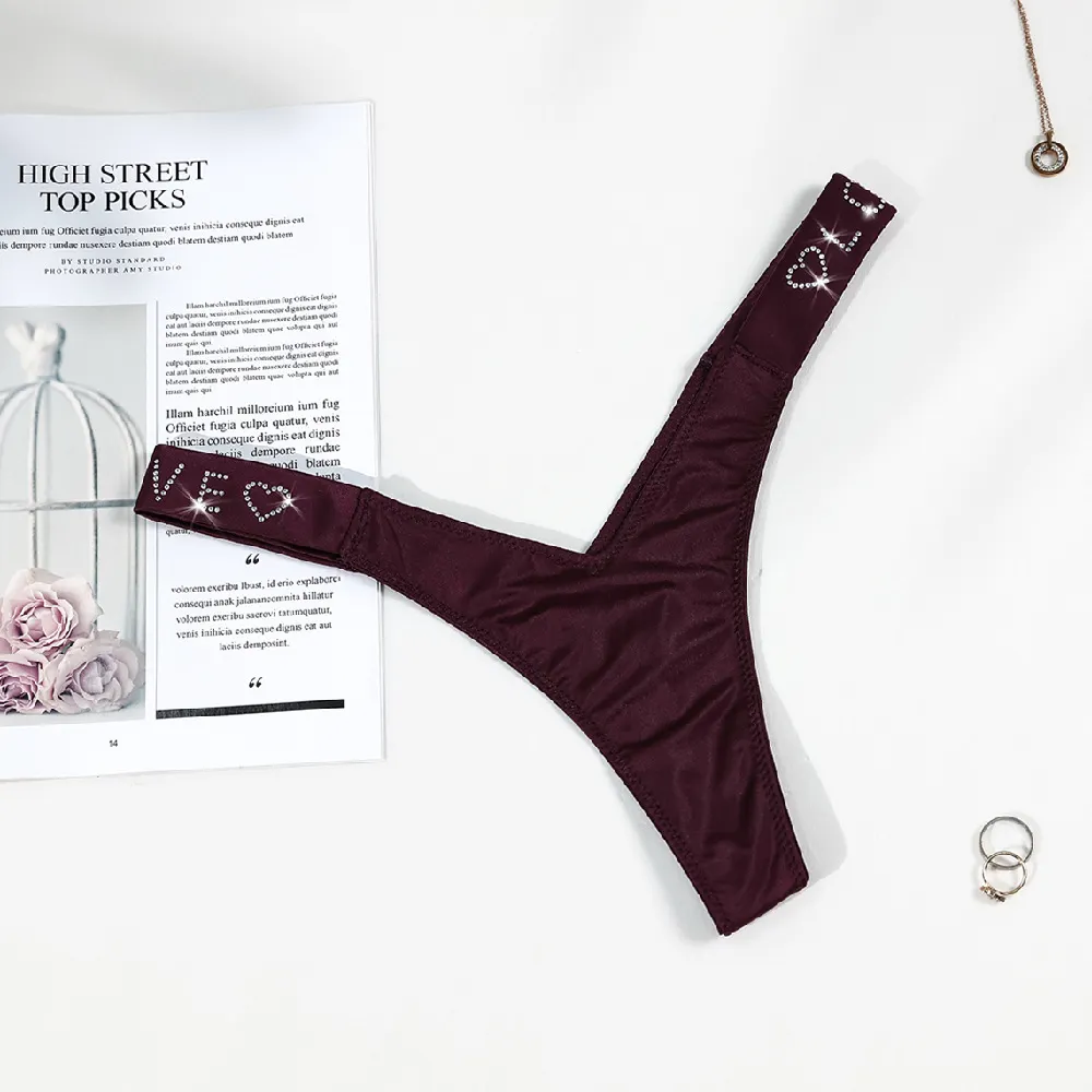 Athvotar Athvotar Water Drill English Letter Loose With Sexy Trousers T Trousers Comfortable Ice Silk Thongs Ladies Trousers