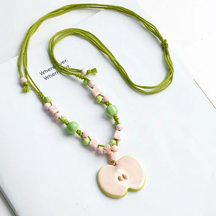 Ceramic Apple Slice Pendant Necklace Lightweight Spring and Summer Jewelry