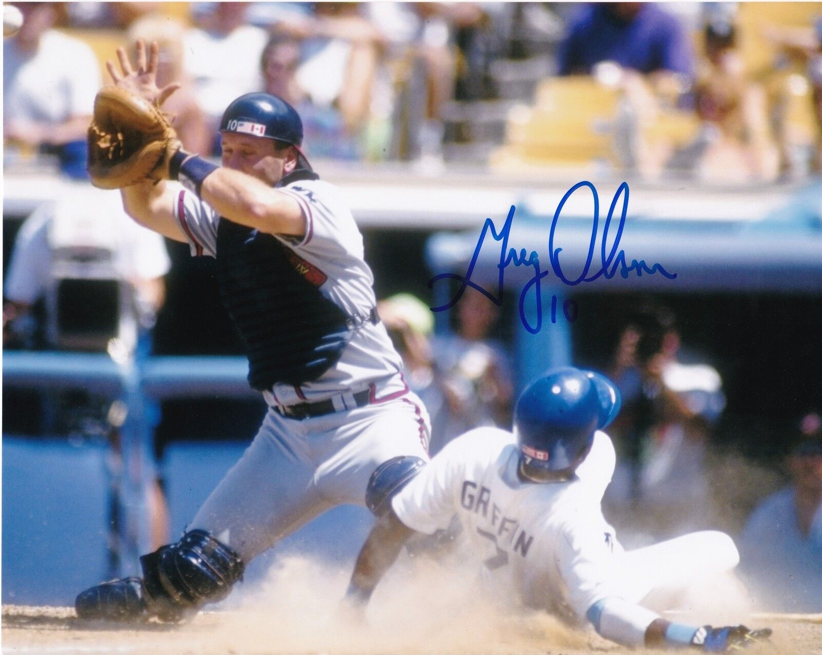 GREG OLSON ATLANTA BRAVES ACTION SIGNED 8x10