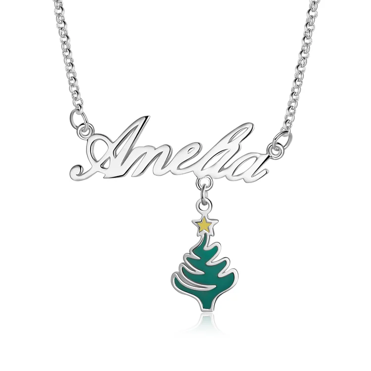 Personalized Christmas Tree Name Necklace Gifts for Her