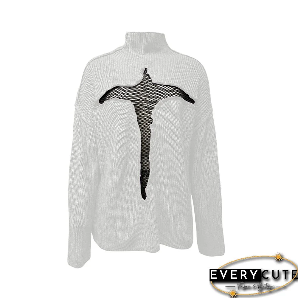 Gothic Sweater For Women Hollow Out Cross High Neck Long Sleeve Top Y2k Knitwear Punk Dark Academia Aesthetic Pullovers