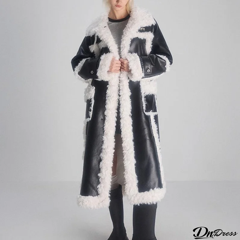 Fur Long Coat Street Lamb Wool Patchwork Winter Leather Coat Women's Trendy High-Quality Warm Jacket