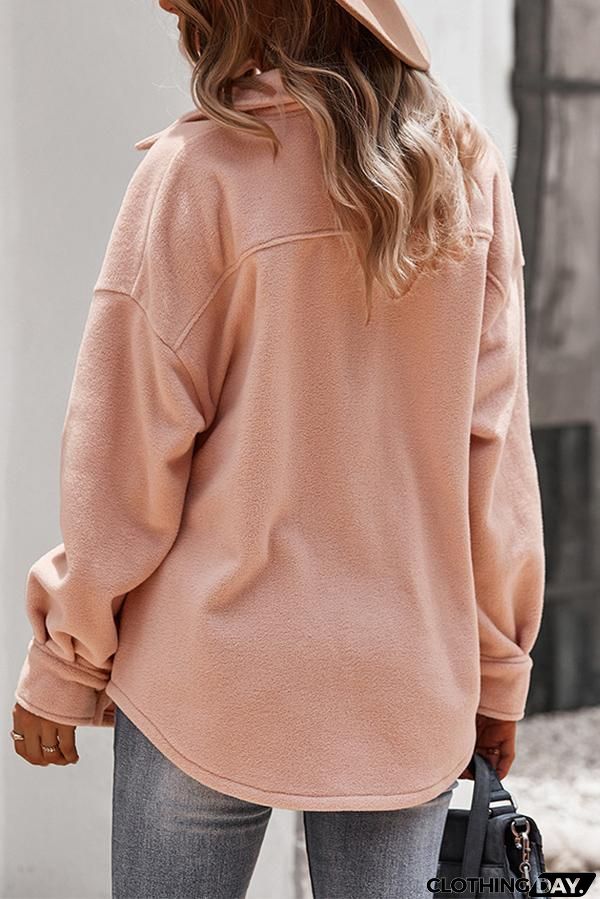 Solid Color Lapel Fleece Jacket