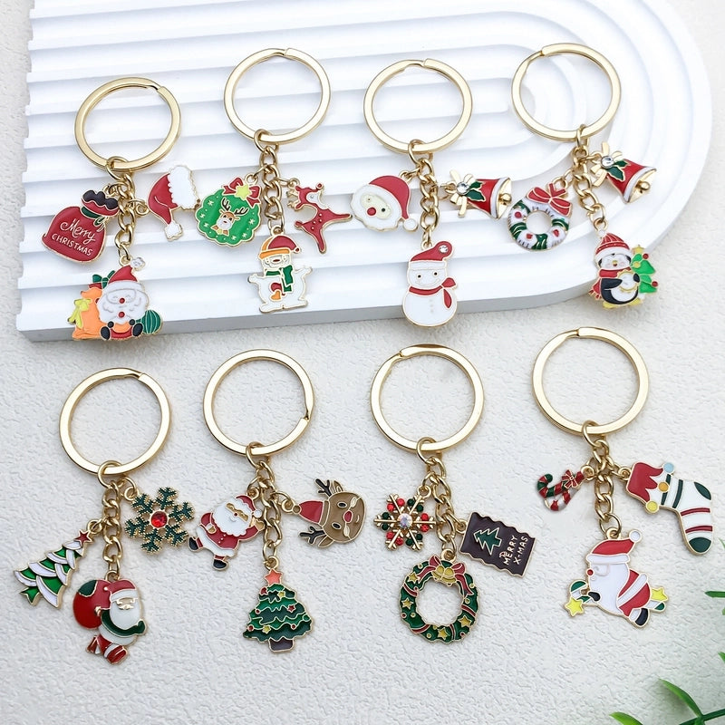 Cute Christmas Tree Santa Claus Snowman Zinc Alloy Enamel Christmas Bag Pendant Keychain