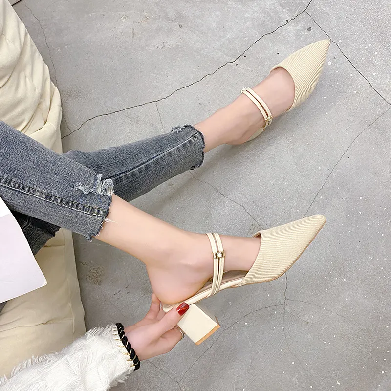 Breakj Breakj Head With Coarse Heel Cool Slippers Half-Dragging Sandals Women's Summer 2025 New Breathable Cloth Wear